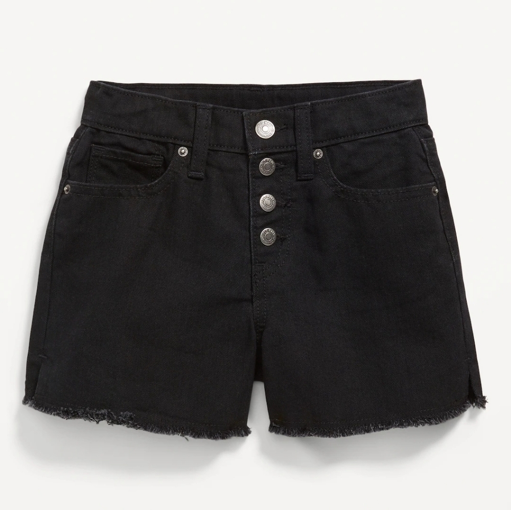 NWT Old Navy High-Waisted Jean Shorts for Girls | Black With Frayed Hem